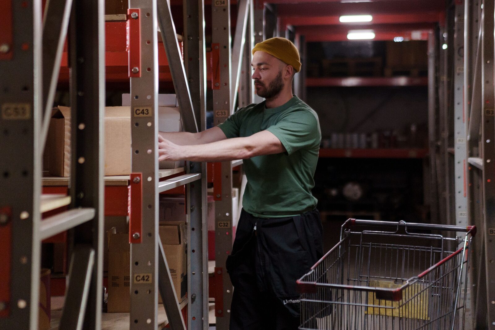 A worker in a warehouse
